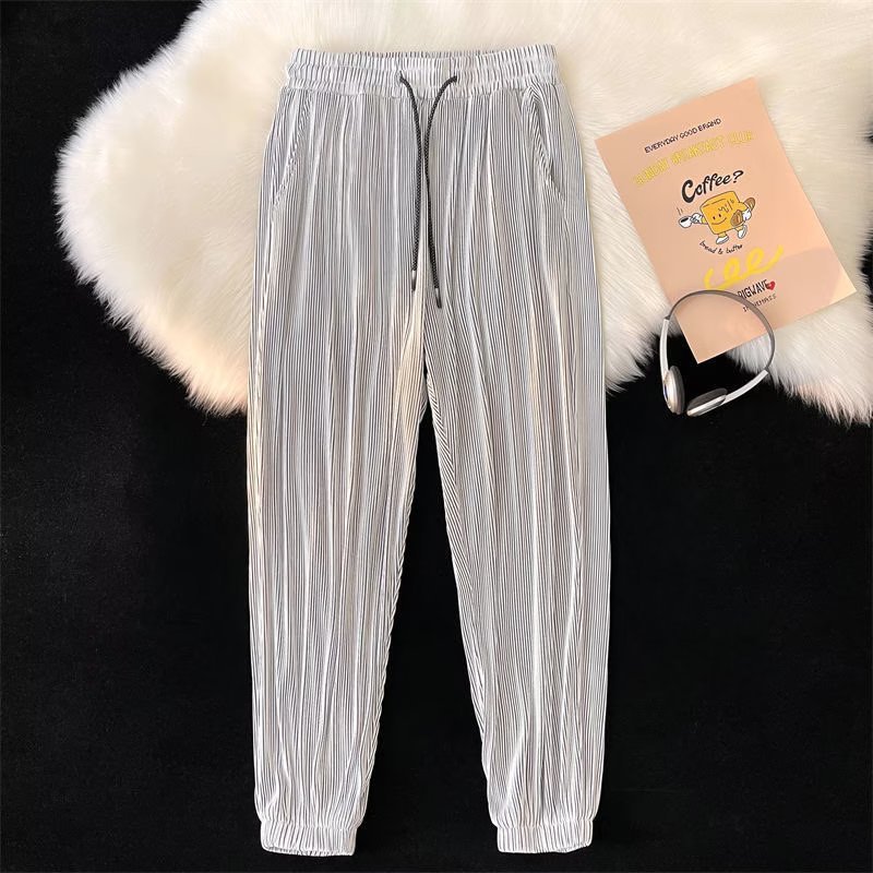 Ice Silk Pants Men's Casual Trousers Thin Ankle-tied Fashion Brand Loose Ankle-length Sports Pants
