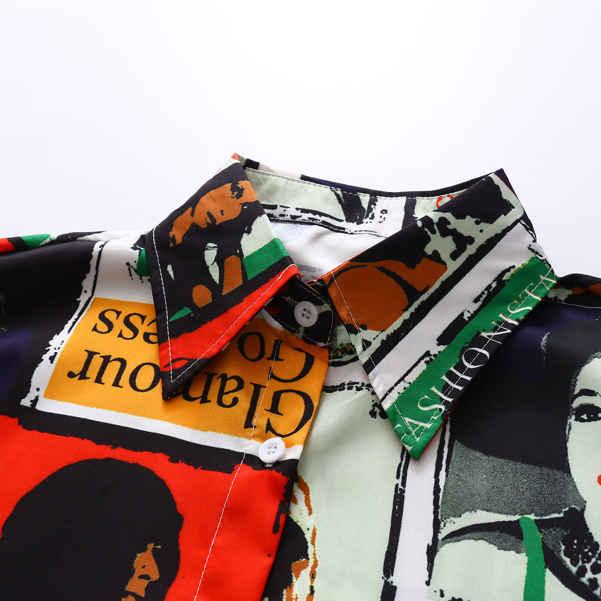 Portrait Beauty Pattern Harajuku BF Casual Loose Stand-up Collar Long Sleeve All-match Shirt