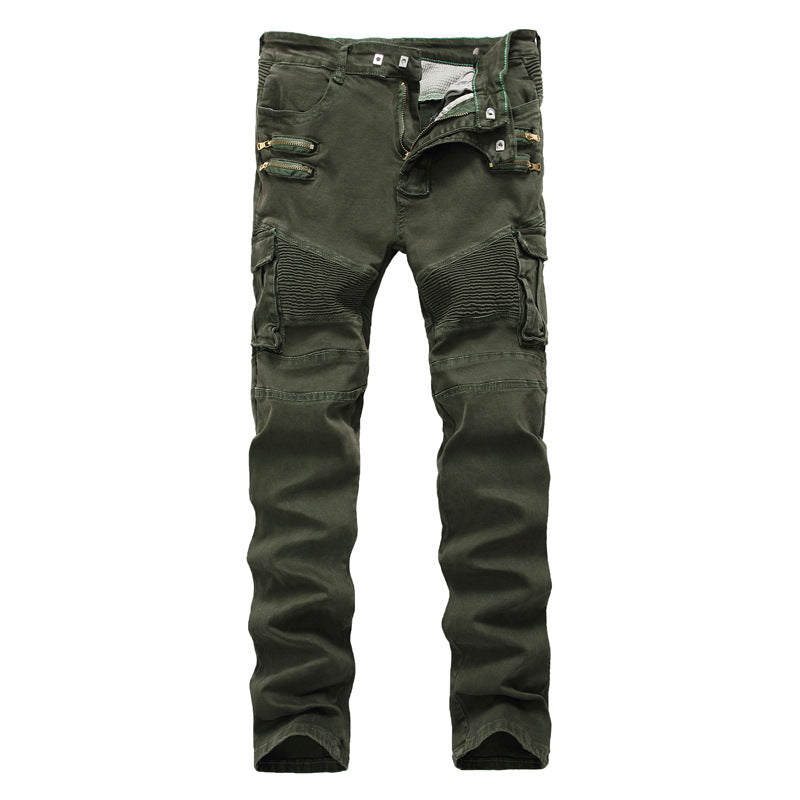 Pleated Stretch Small Feet Casual Pants High Street Multi-Pocket Zipper Wveralls