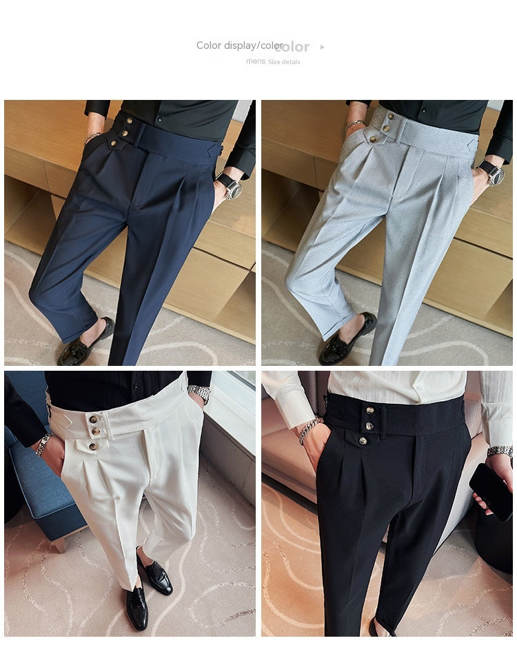 Mid-High Waist Casual Suit Pants Slim Fit Straight-leg Edged Italian Men