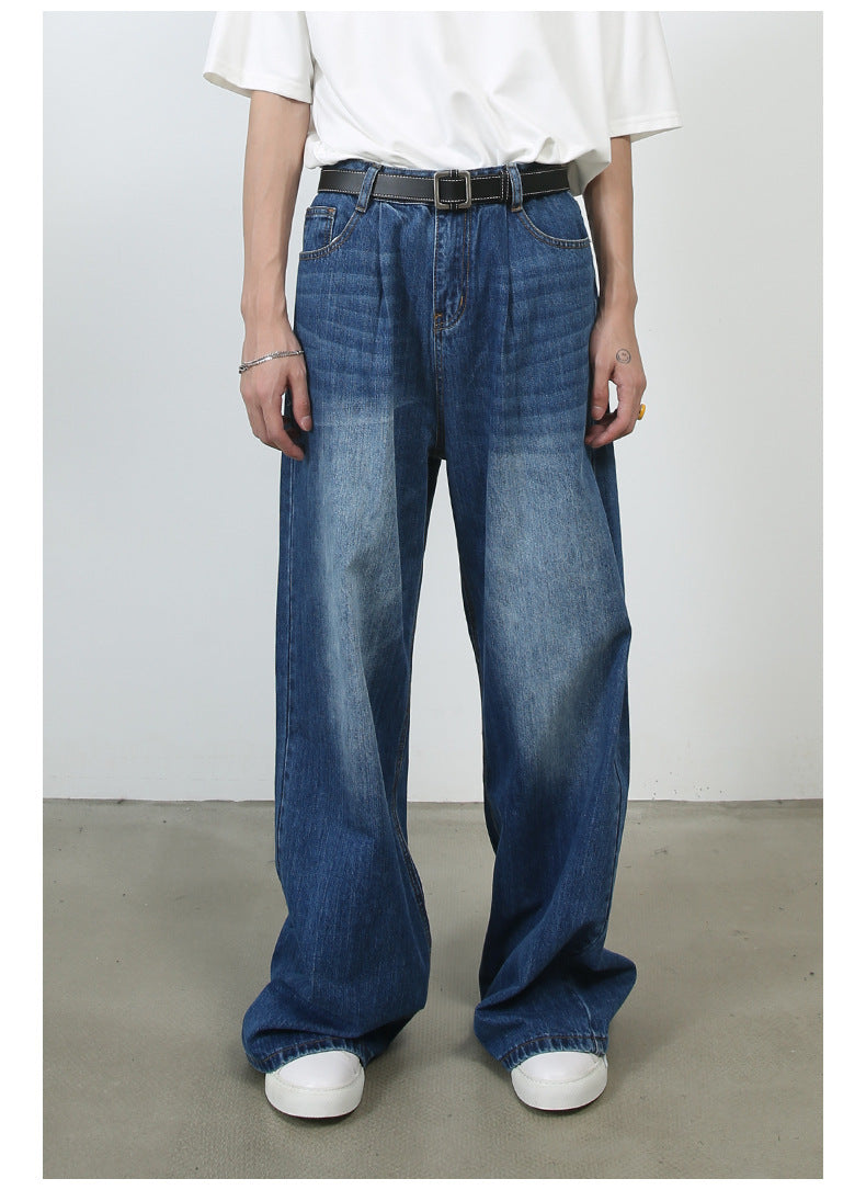 Personality Denim Men's Straight Washed I Loose Wide-leg Pants