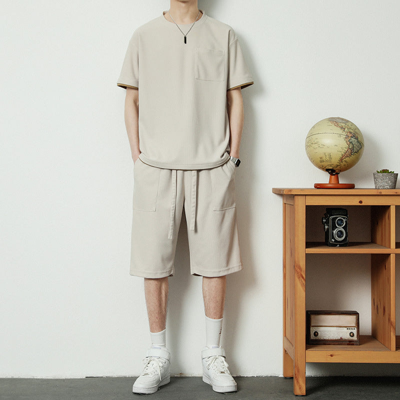 Summer Leisure Sports Men Ice Silk Two-piece Suit