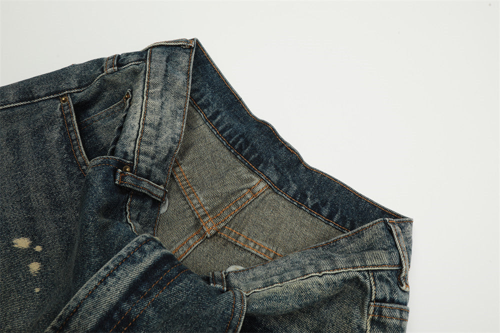 Tie-dyed Splash-ink Straight Jeans Men's High Street