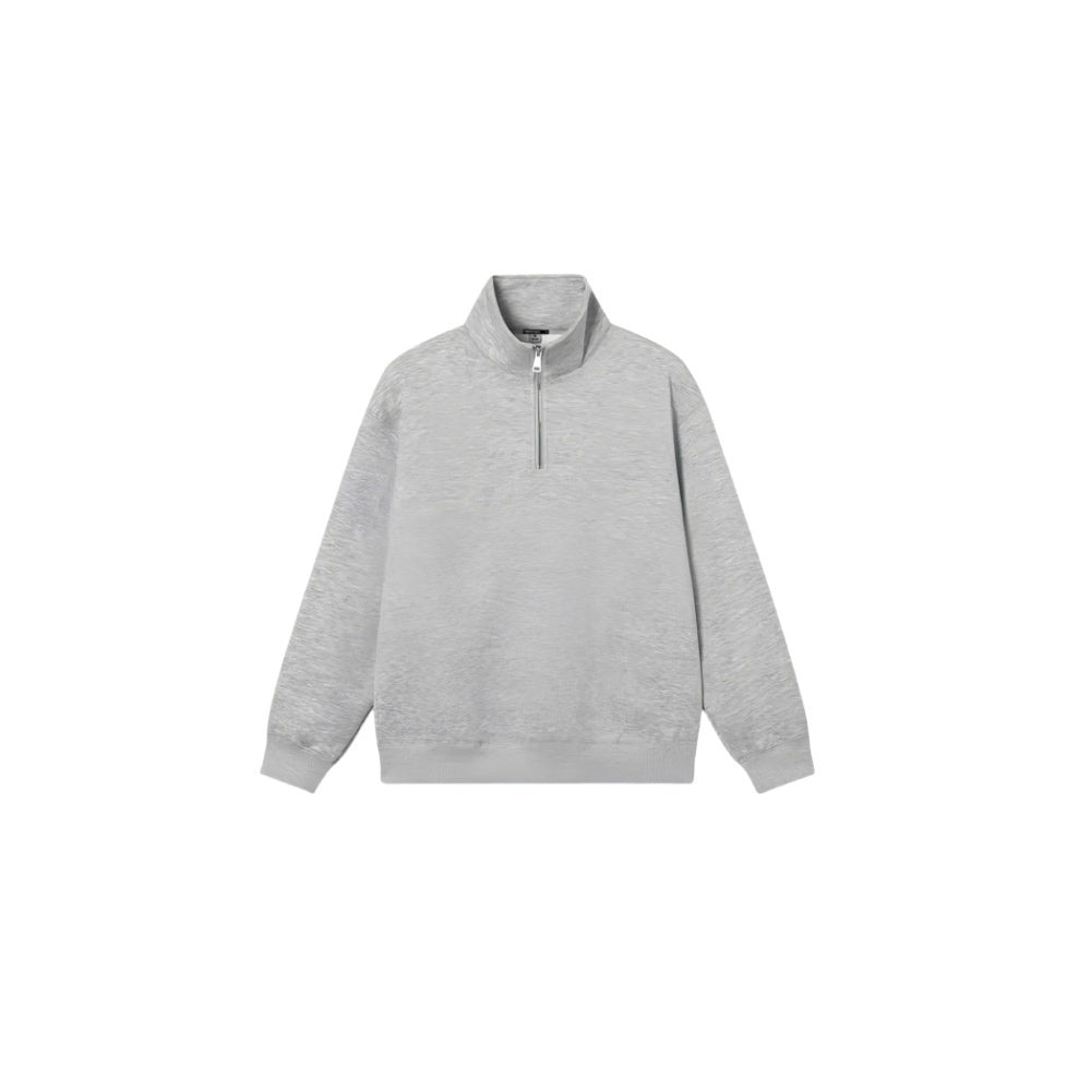 Half Zipped Stand Collar Gray Sweater Same Style For Men And Women
