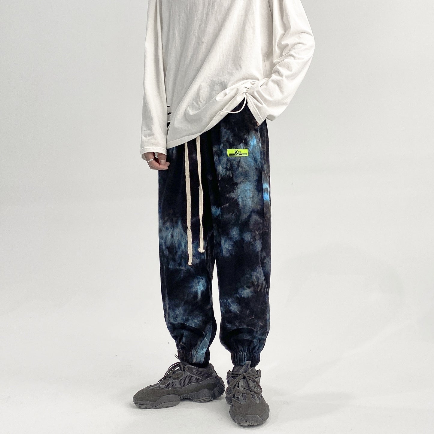 Men's tie-dye tie-dye cropped overalls casual pants