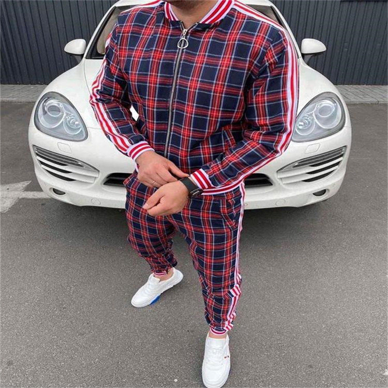 Men's Striped Plaid Zip Jacket Coat