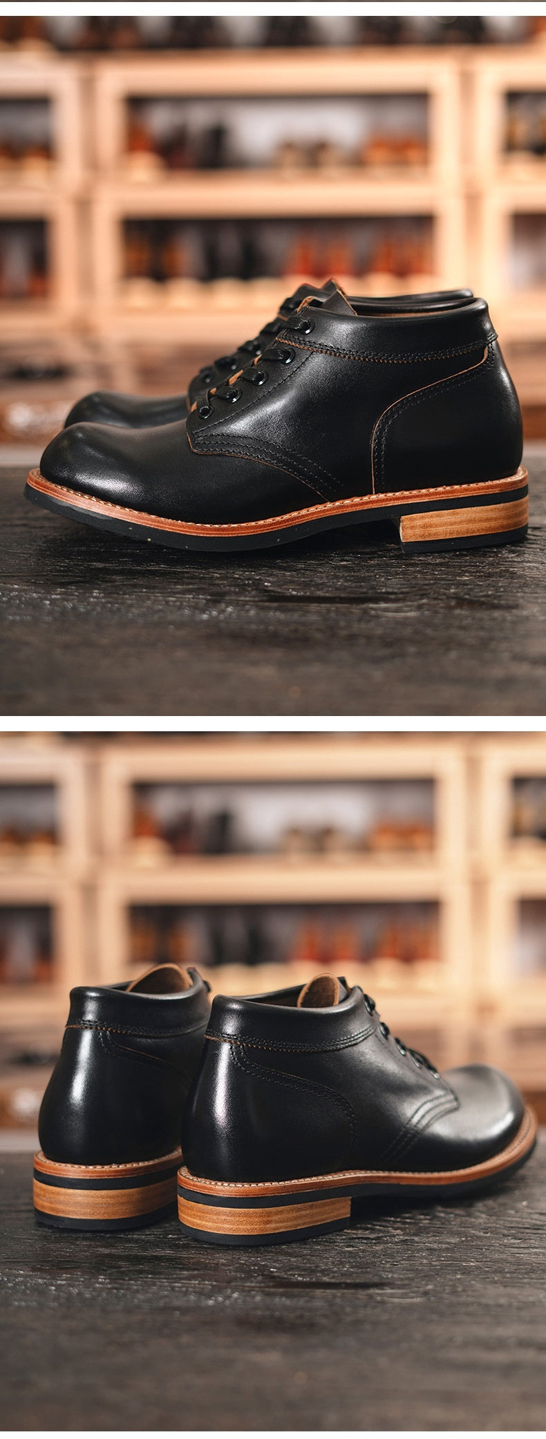 Men's Leather Low-top Short Booties Round Head Leisure Tooling Sneaker