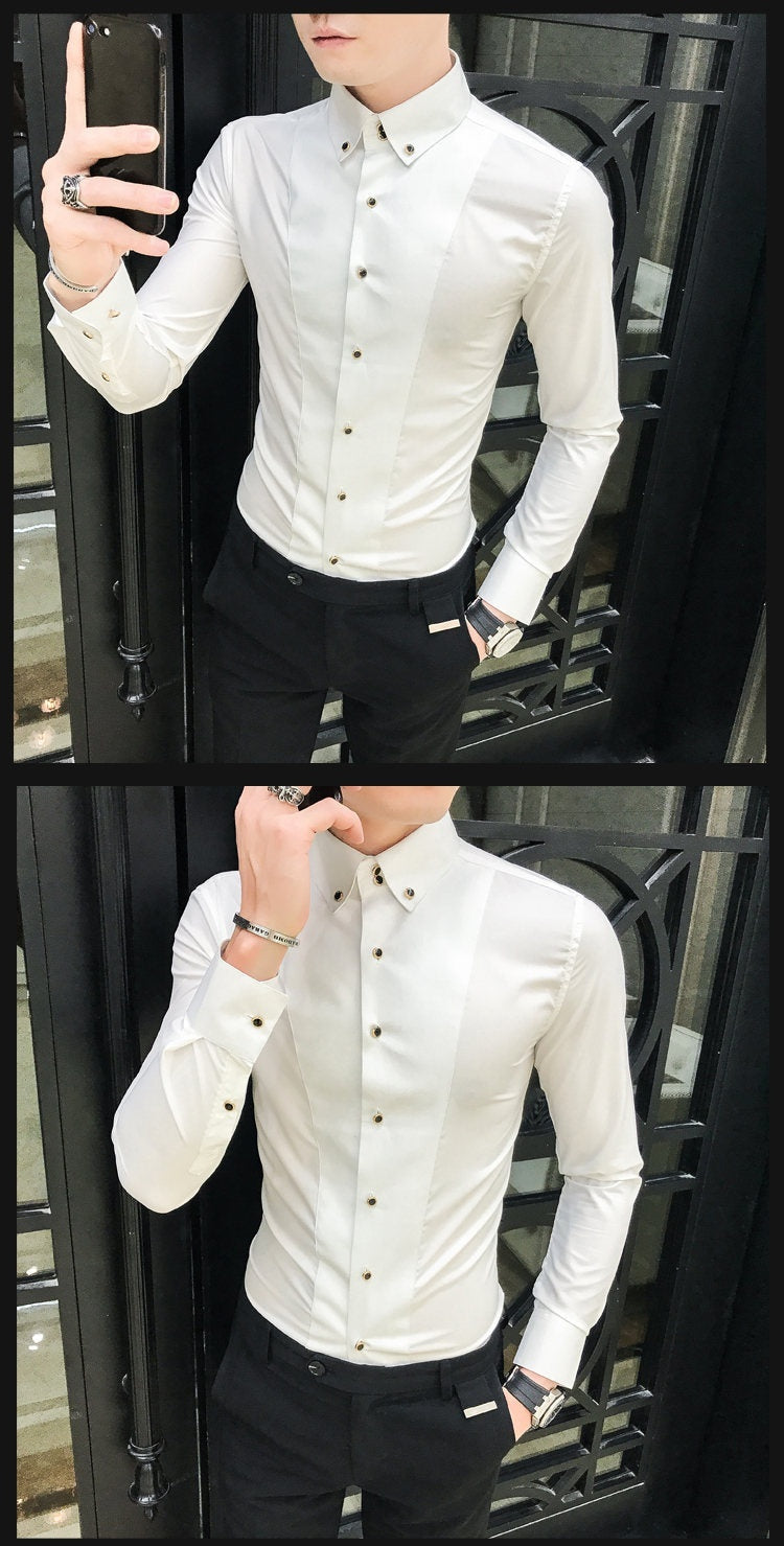New Pure Color British Style Long Sleeve Slim Korean Business Casual Youth White Shirt