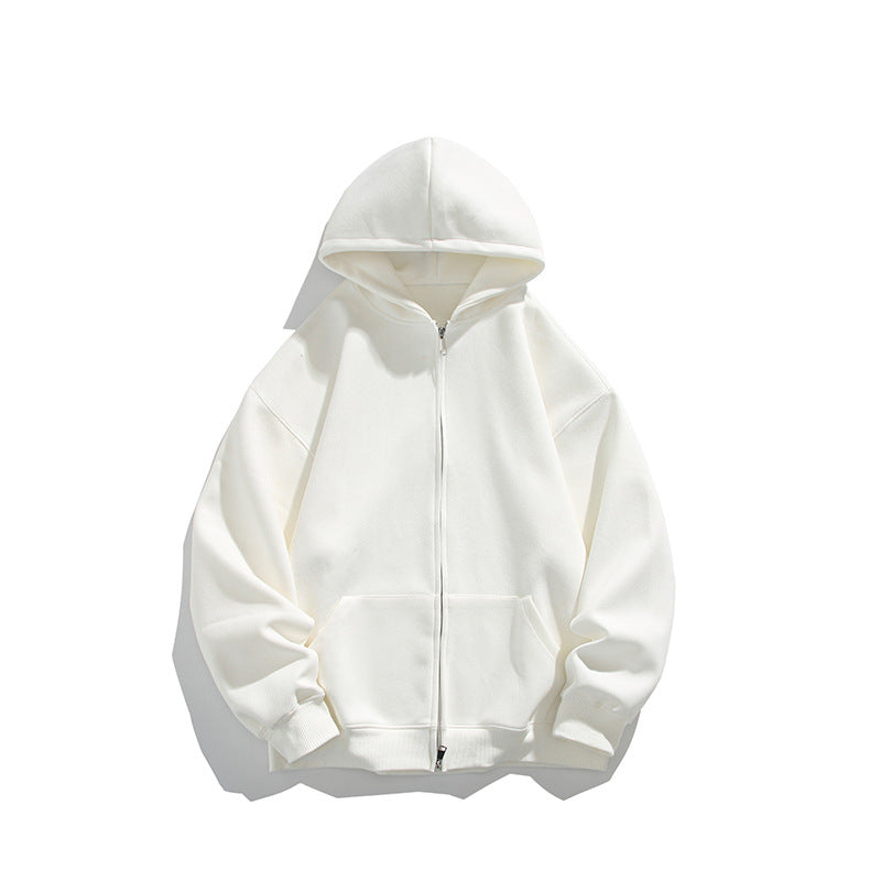Men's Solid Color Simple Loose Zip Cardigan Hoodie