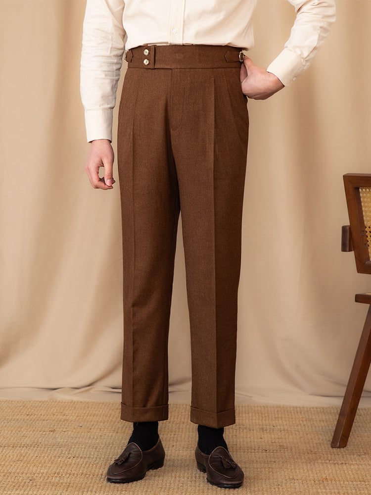Men's Adjustable Buckle High Waist Straight Casual Suit Pants