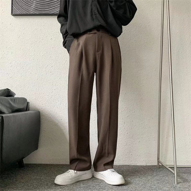 Men's Trendy Loose Straight Long Pants Hong Kong Style All-matching Draping Wide Leg Leisure Suit Pants
