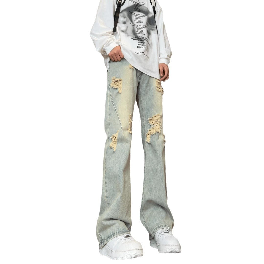 American Vibe Style Retro Wide Leg Jeans Ripped Design Sense