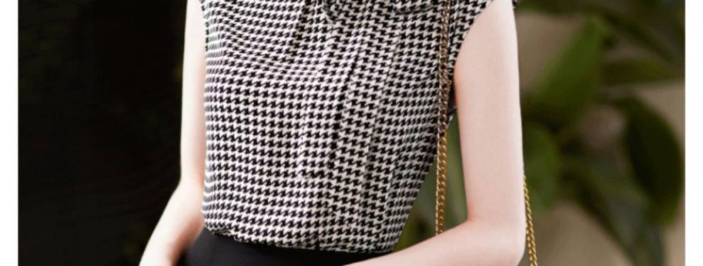 Summer New Ribbon Houndstooth Chiffon Shirt For Women