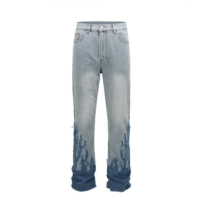 Flame Patch Flared Jeans For Men