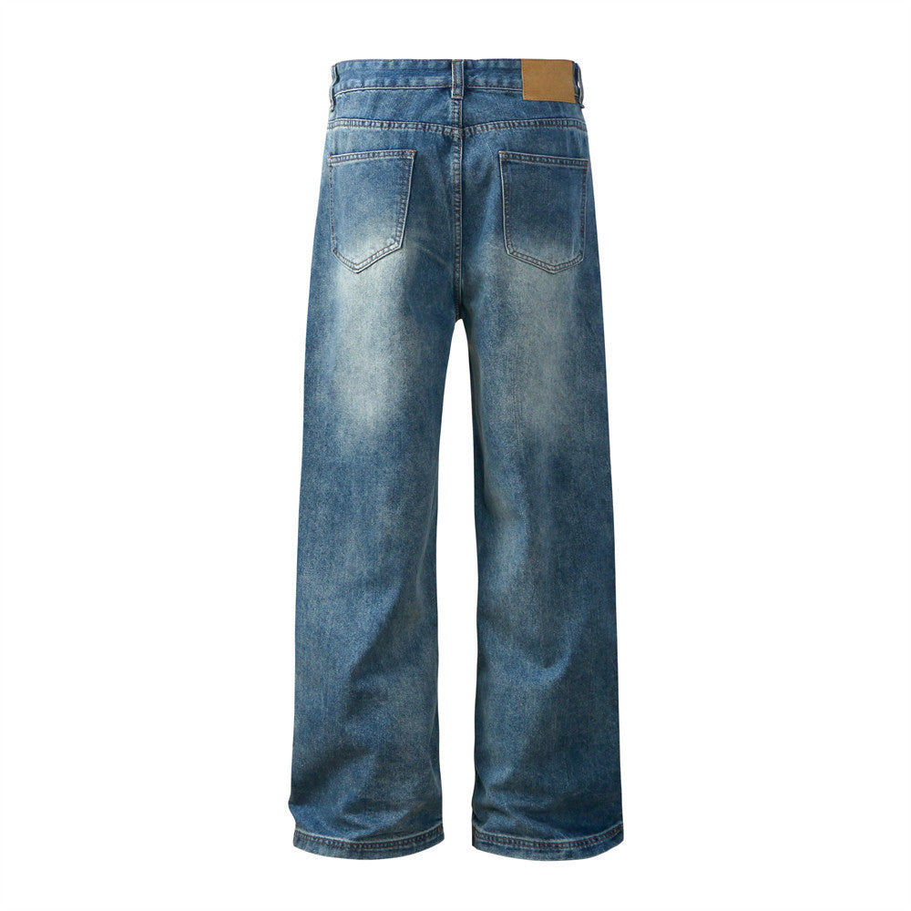 Washed Gradient Wide-leg Jeans Vintage Men's Clothing