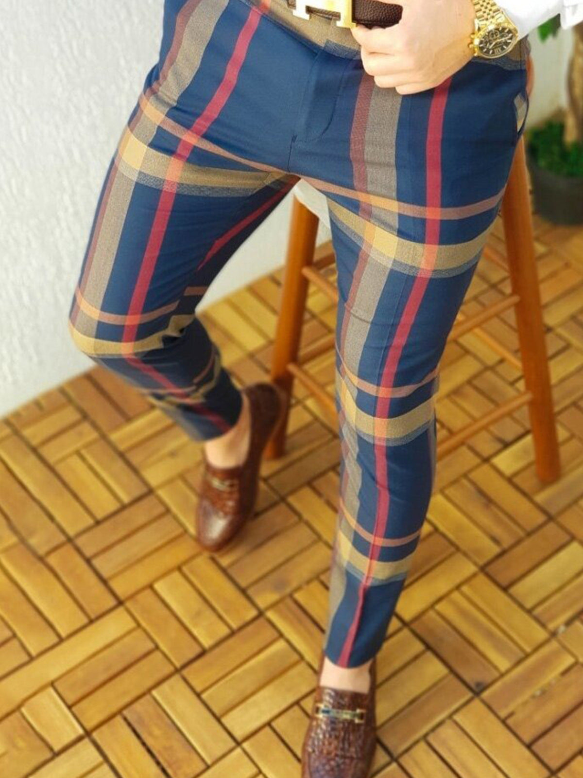 European And American New Plaid Print Men's Casual Trousers