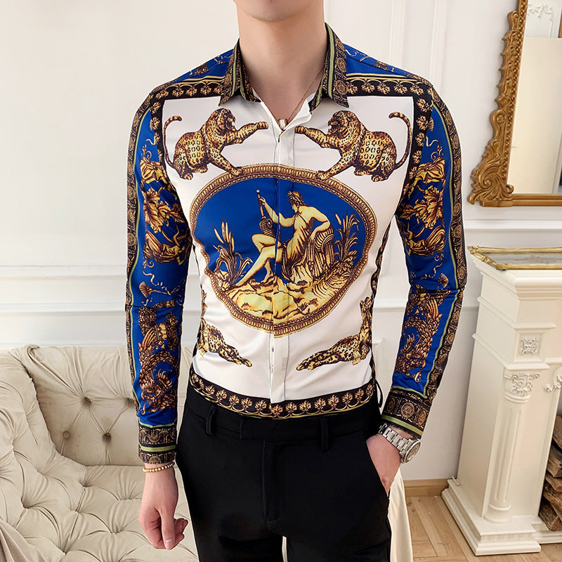 Black Rose Pattern Digital Printing Men's Long-sleeved Shirt