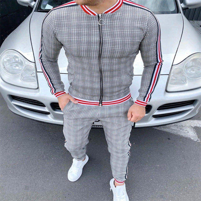 Men's Striped Plaid Zip Jacket Coat