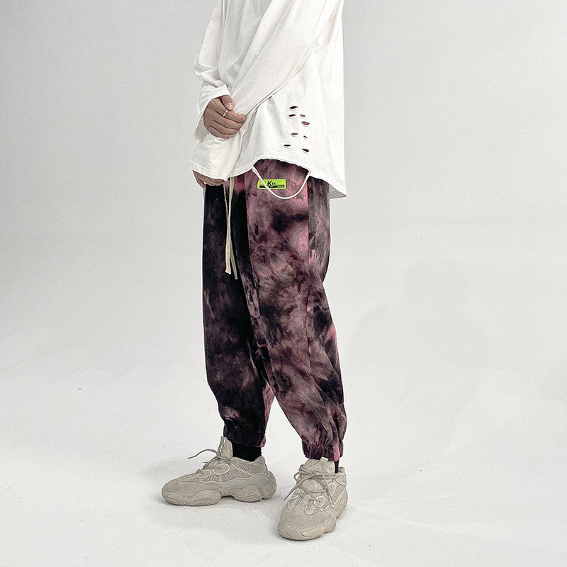 Men's tie-dye tie-dye cropped overalls casual pants