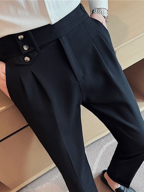 Mid-High Waist Casual Suit Pants Slim Fit Straight-leg Edged Italian Men