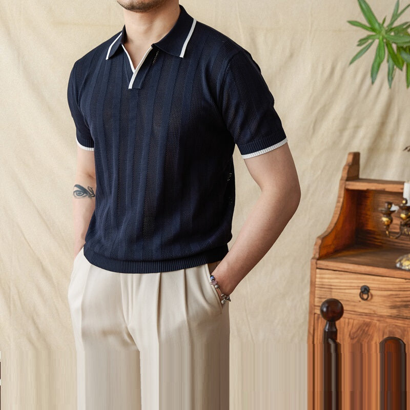 Summer Knitted Scissors Collar Short Sleeve POLO Men