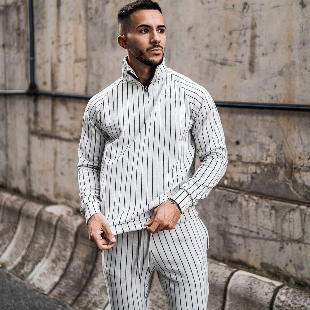 Striped Leisure Sports Running Two-Piece Suit