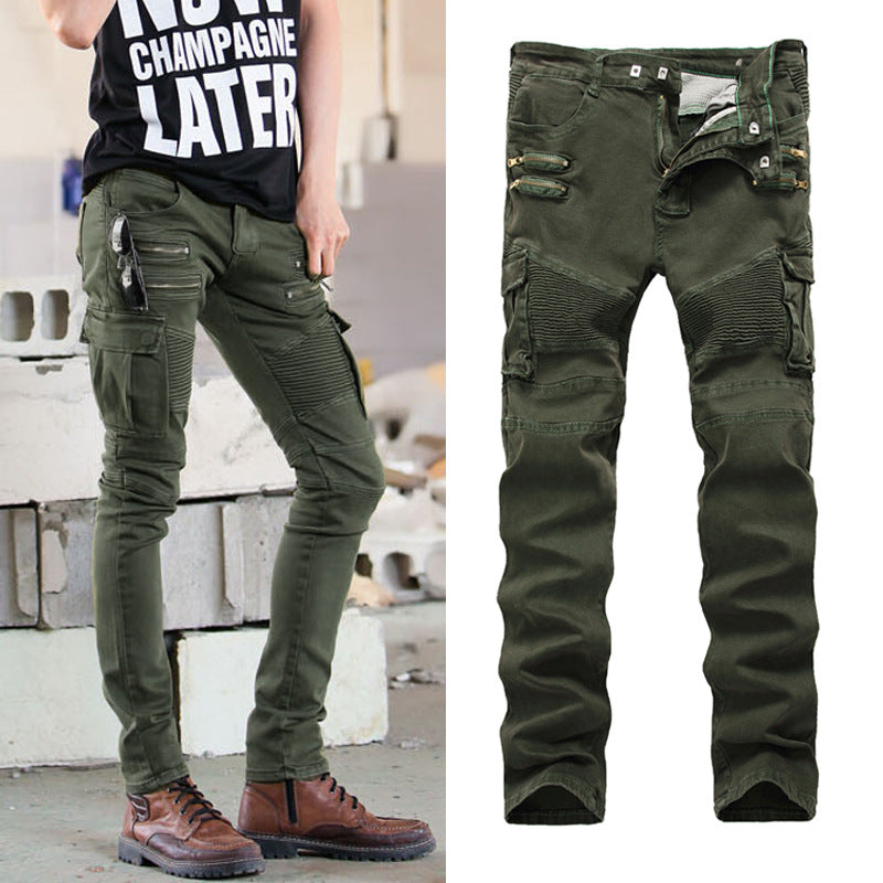 Pleated Stretch Small Feet Casual Pants High Street Multi-Pocket Zipper Wveralls