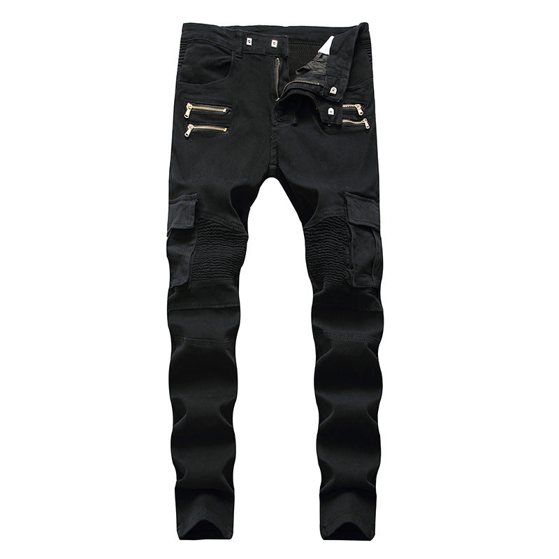 Pleated Stretch Small Feet Casual Pants High Street Multi-Pocket Zipper Wveralls