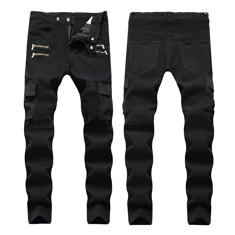 Pleated Stretch Small Feet Casual Pants High Street Multi-Pocket Zipper Wveralls