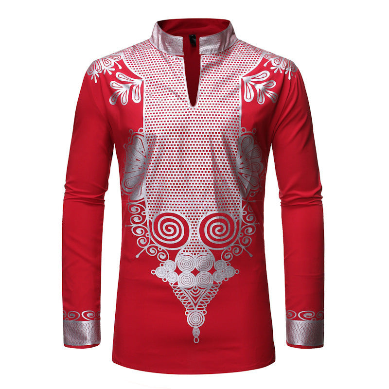 African Style Bronzing Stand Collar Long Sleeves