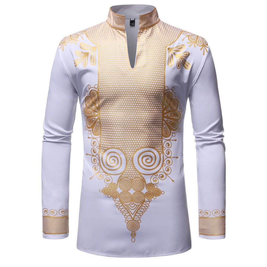 African Style Bronzing Stand Collar Long Sleeves