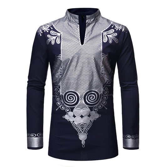 African Style Bronzing Stand Collar Long Sleeves