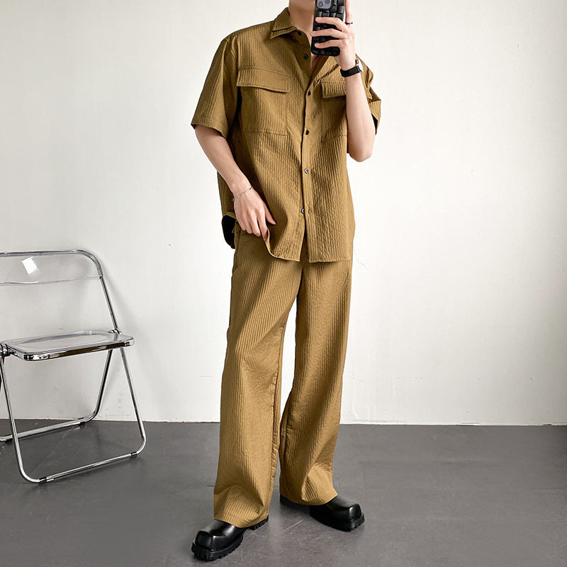 Pleated Suit Short-sleeved Shirt Overalls Two-piece Suit