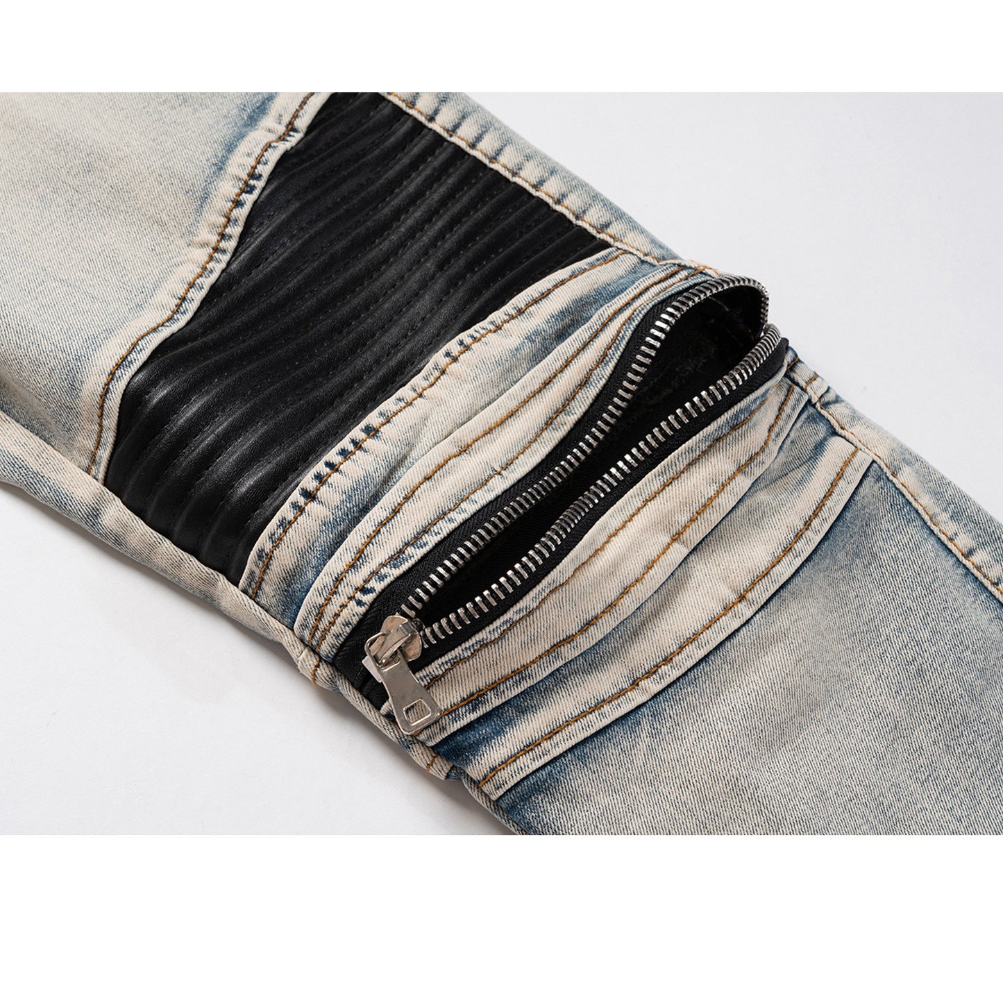 Men's New Arrivals Knee Zipper Leather Patch Trousers
