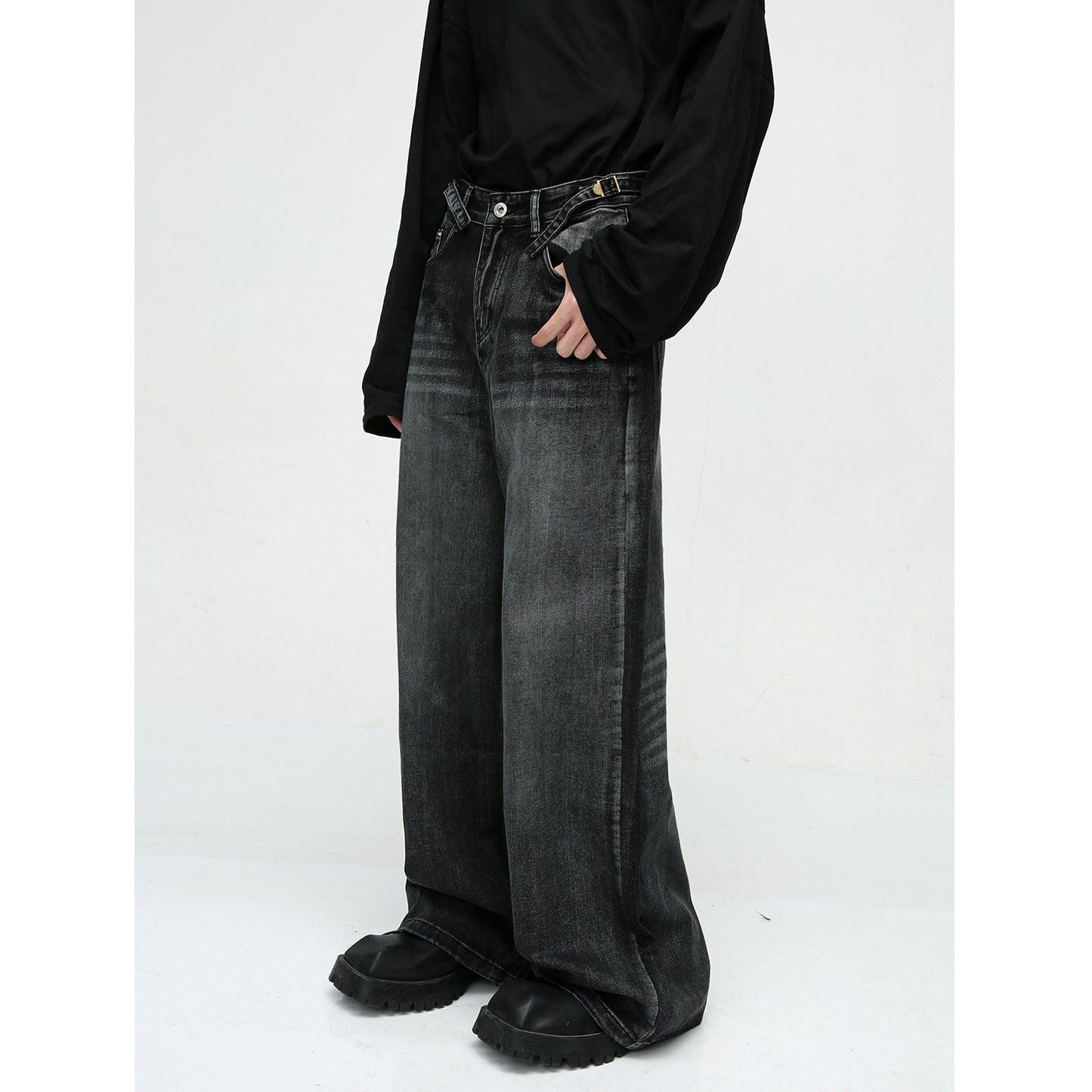New American High Street Pu Handsome Mop Straight Loose Jeans