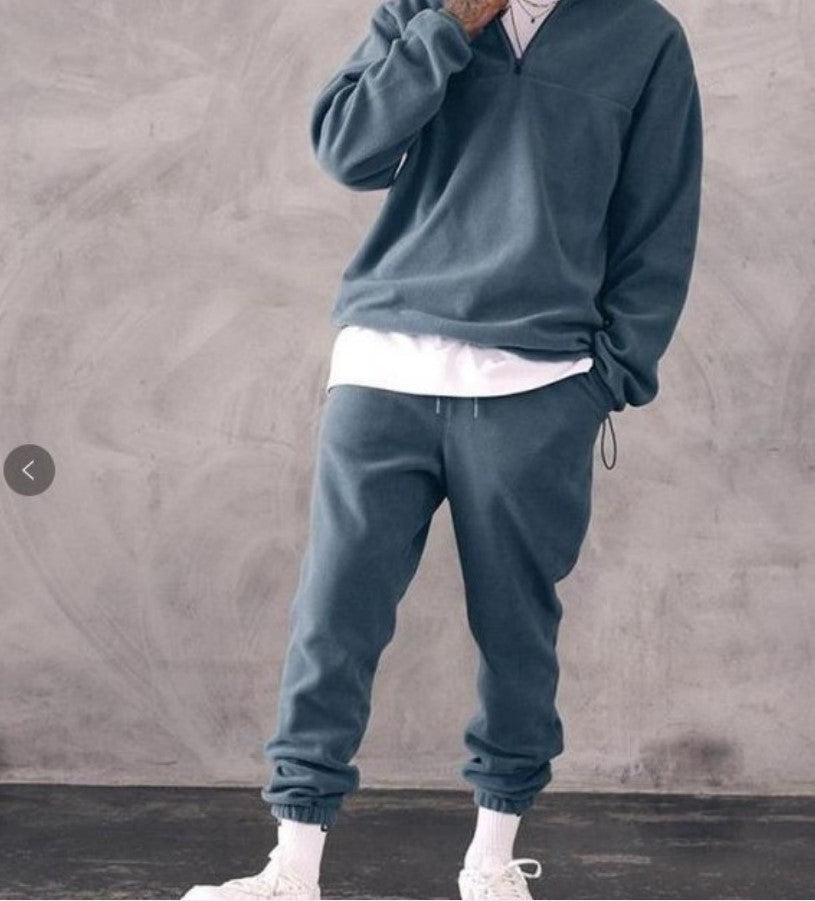 Casual Stand Collar Thickened Long-sleeved T-shirt Loose-fitting Fleece Pullover Men's Suit