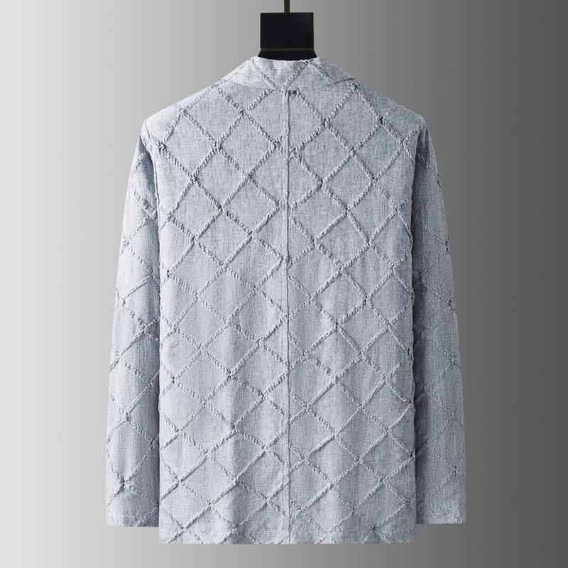 High-end Men's Fashion Tailored Suit Collar Jacquard Thin Long Sleeve Two-piece Set