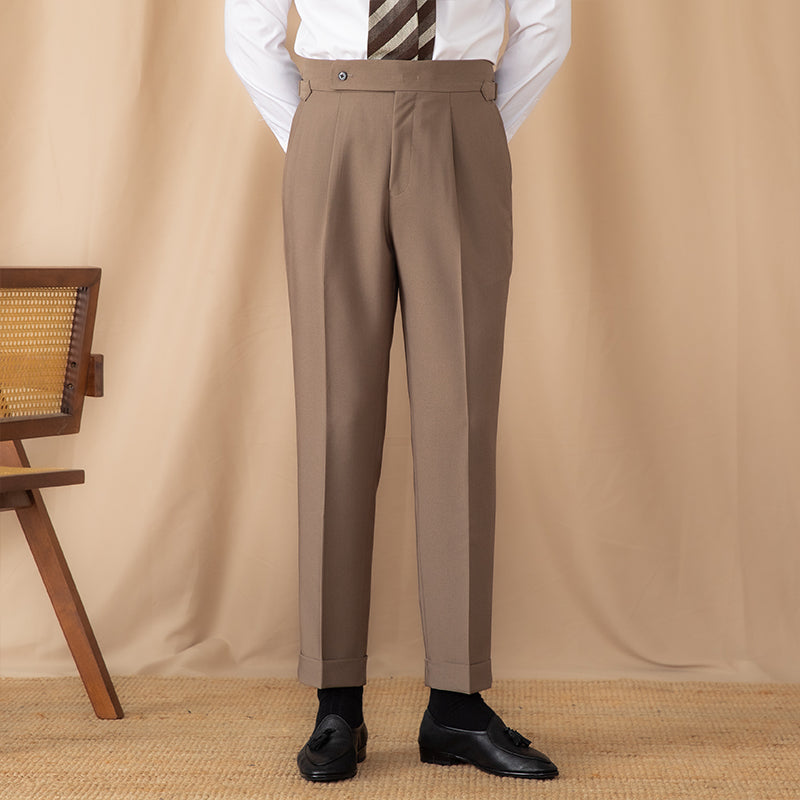 Advanced Design Men's High Waist Pure Color Straight Suit Pants