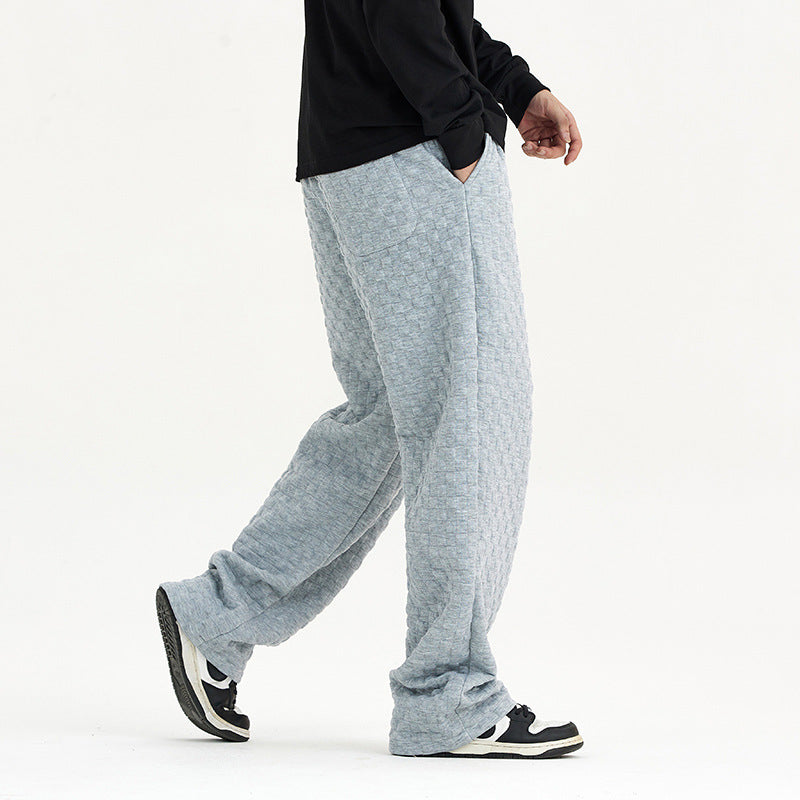 Checkerboard Clip Velvet Hidden Check Embroidered Knitted Trousers Man