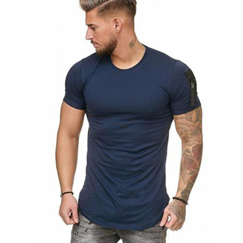 European and American sports slim solid color round neck short sleeves