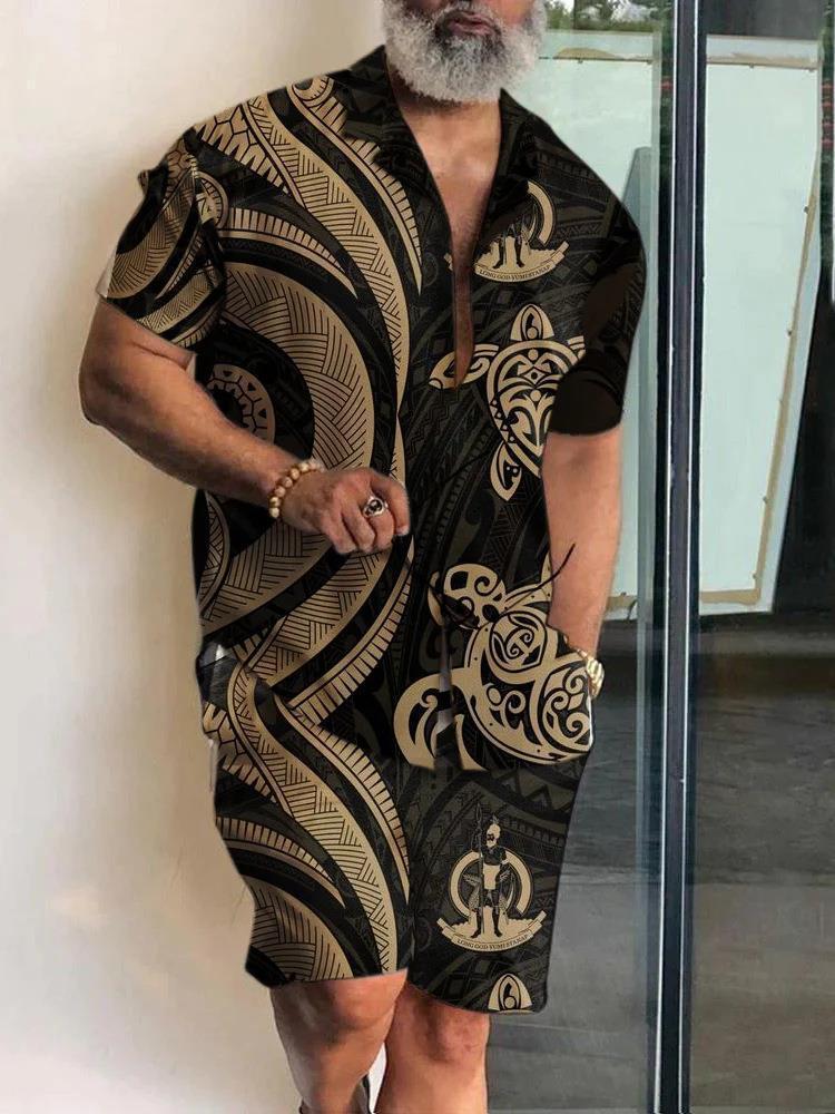 Men's Casual Beach Short-sleeved Shirt And Shorts Suit