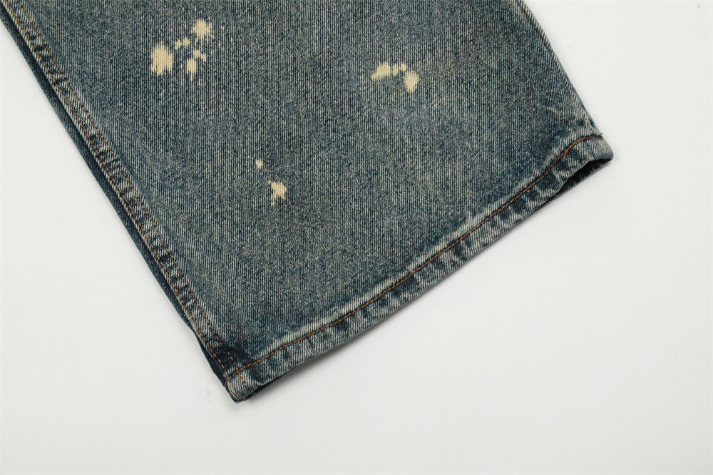 Tie-dyed Splash-ink Straight Jeans Men's High Street