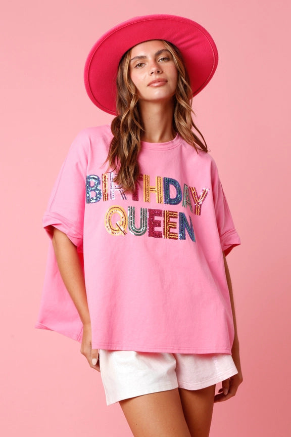 Birthday Sequined Top Loose T-shirt For Women