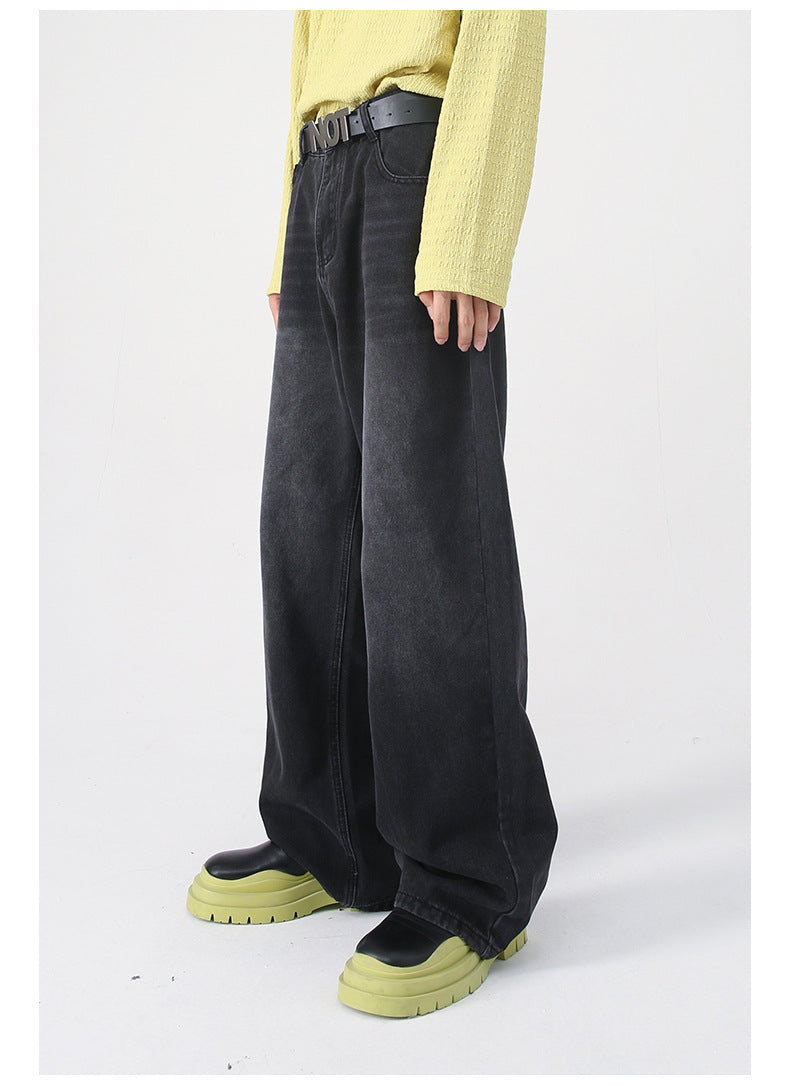 Loose Half Elastic Waist Straight Jeans
