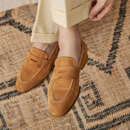 Men's Loafers With Round Toe Brown Suede