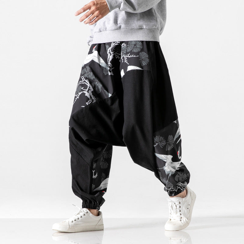 Chinese style crotch big crotch patchwork pants