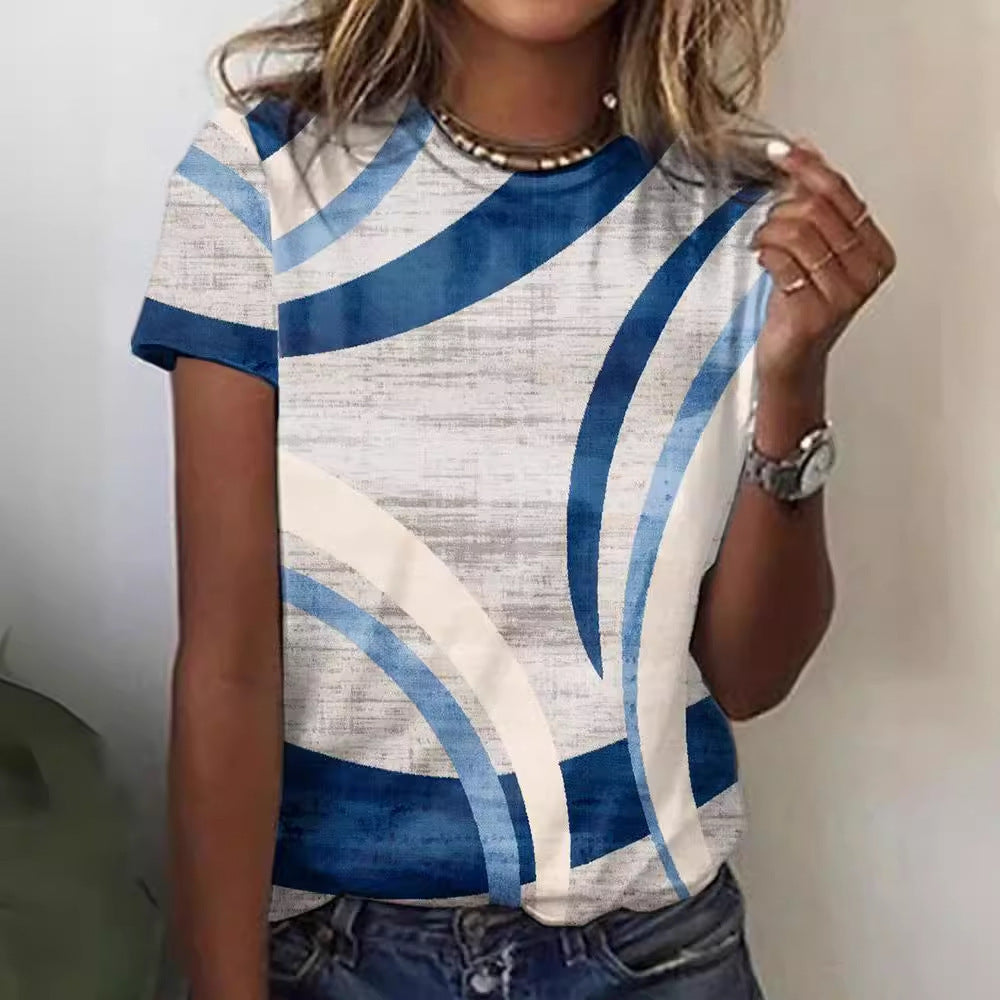 3D Printed Loose Round Neck Short Sleeve T-shirt Top