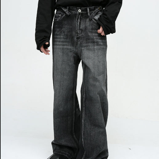 New American High Street Pu Handsome Mop Straight Loose Jeans