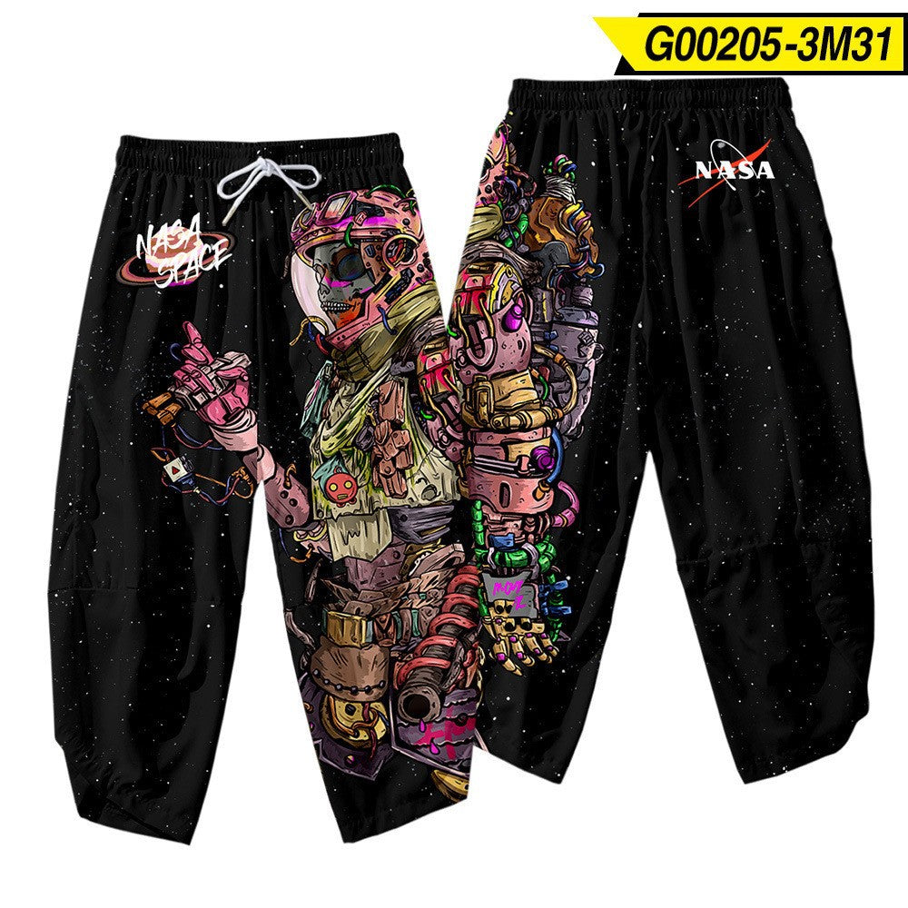 Men's Casual Pants Sun Moon 3D Creative Digital Printing Casual Cropped Pants