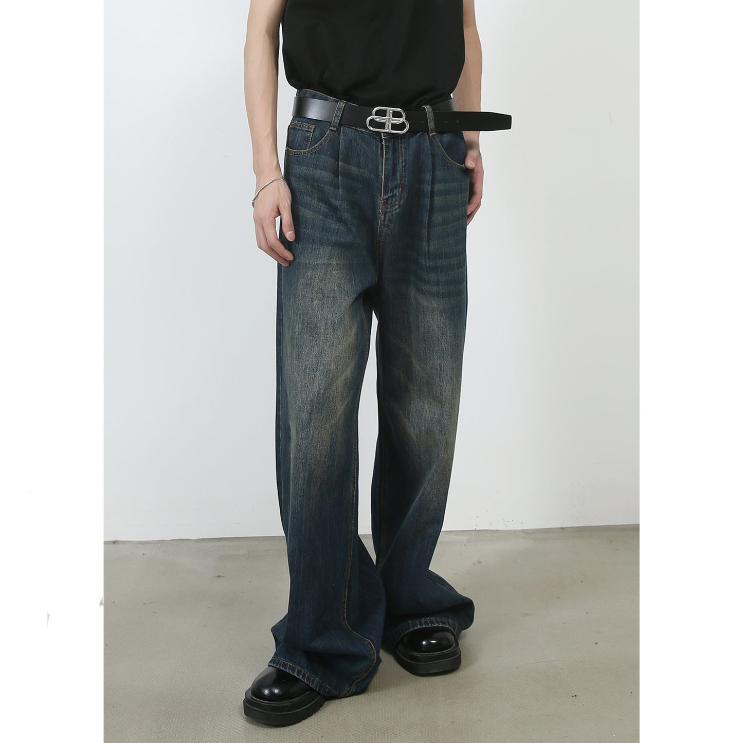 Personality Denim Men's Straight Washed I Loose Wide-leg Pants